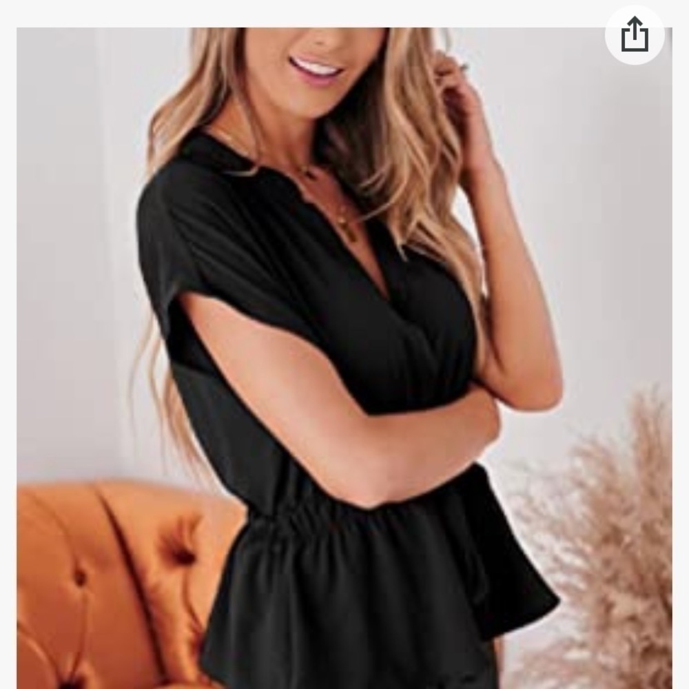 Black Button Front Belted Blouse NWOT - Picture 3 of 10